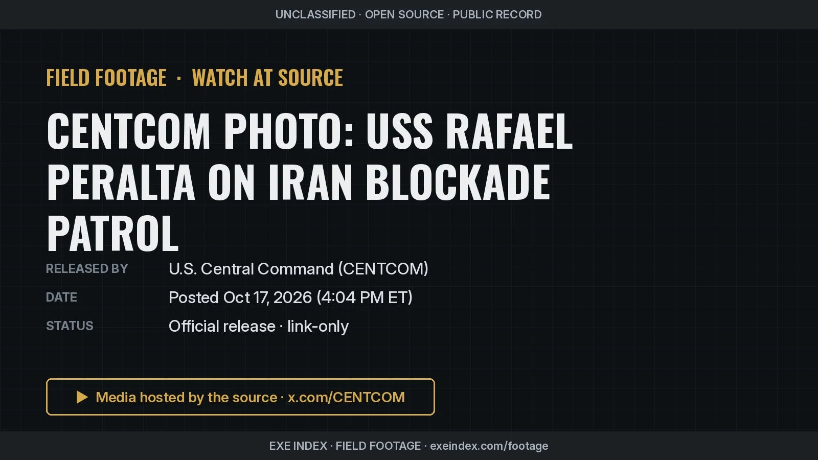 Text poster only. The source photo shows a guided-missile destroyer silhouetted on calm water under a hazy sunset sky.