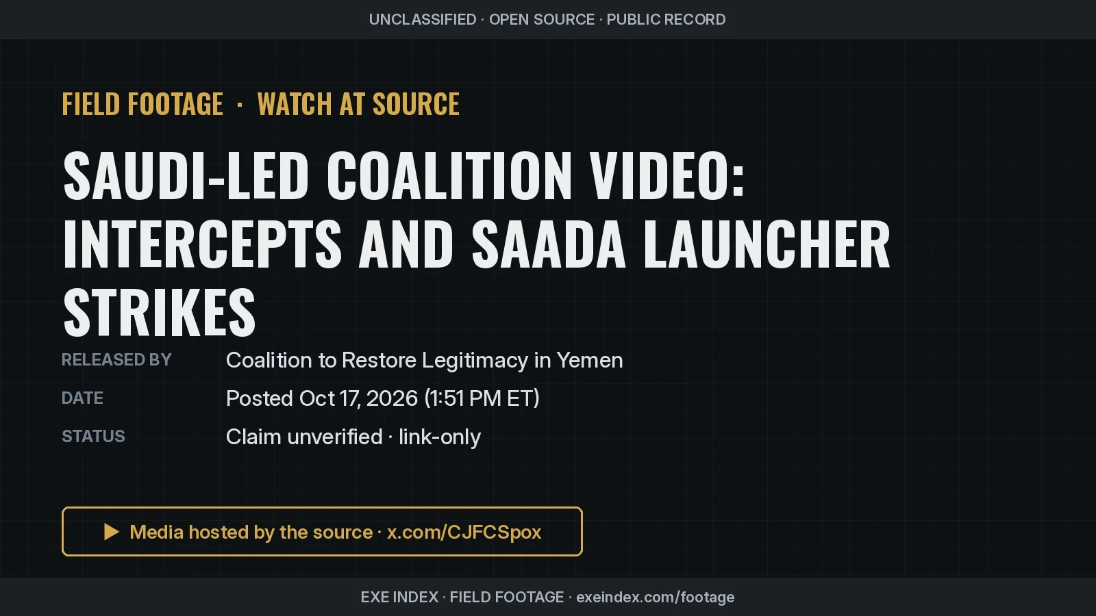 Text poster only. Source video shows grayscale overhead sensor footage of intercepts and strikes on launch sites, with Joint Forces branding.