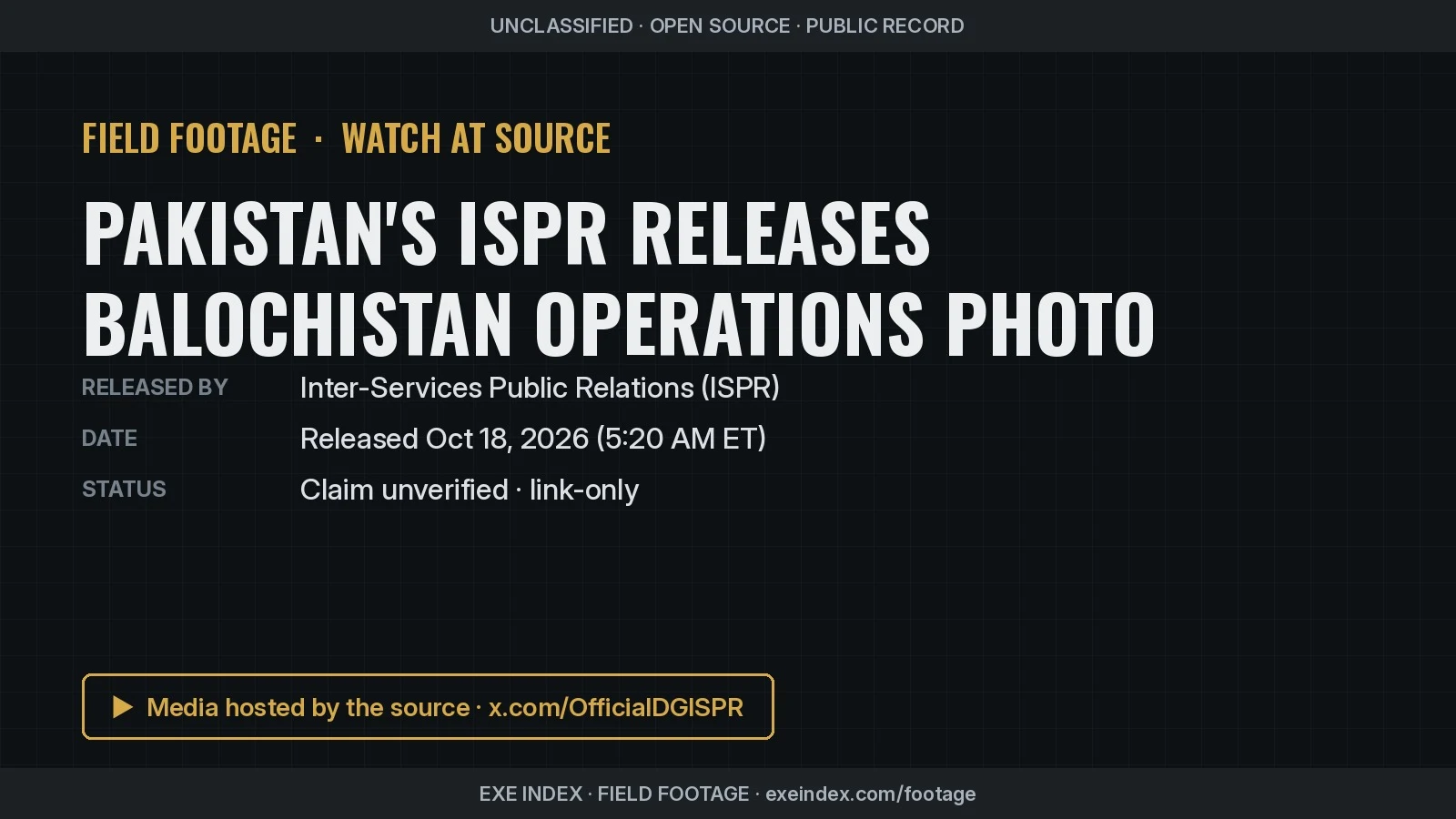 Text poster only. The source is an ISPR graphic with statement text, a photo of recovered explosive drums and panels of blurred bodies, dated 17-10-2026.