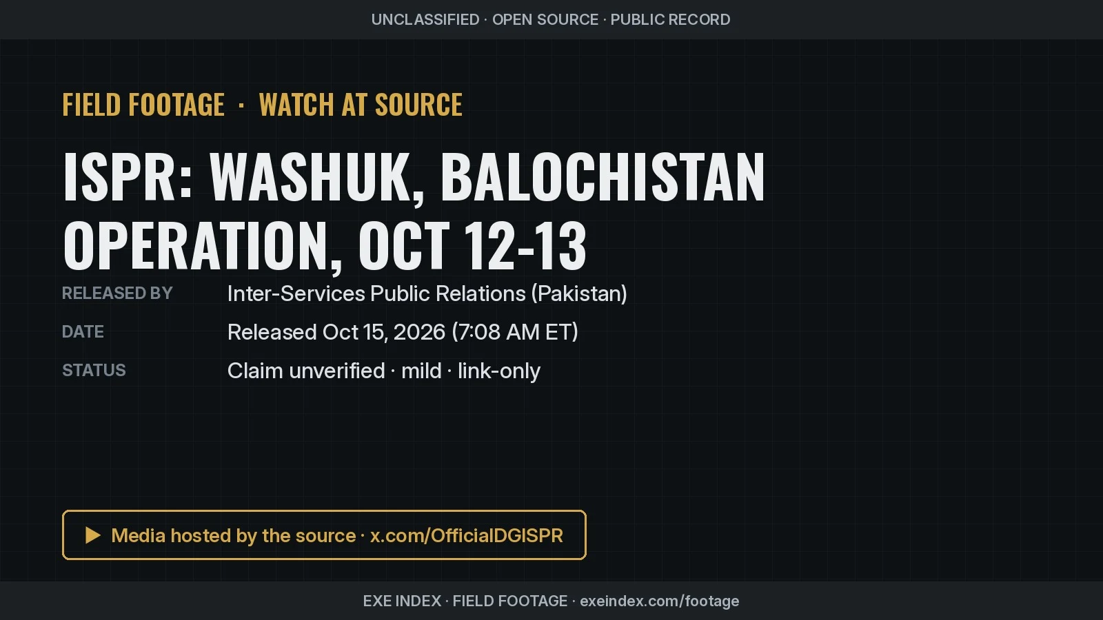 Text poster only. The source is an ISPR graphic showing blurred bodies beside recovered weapons, captioned Washuk, Balochistan.