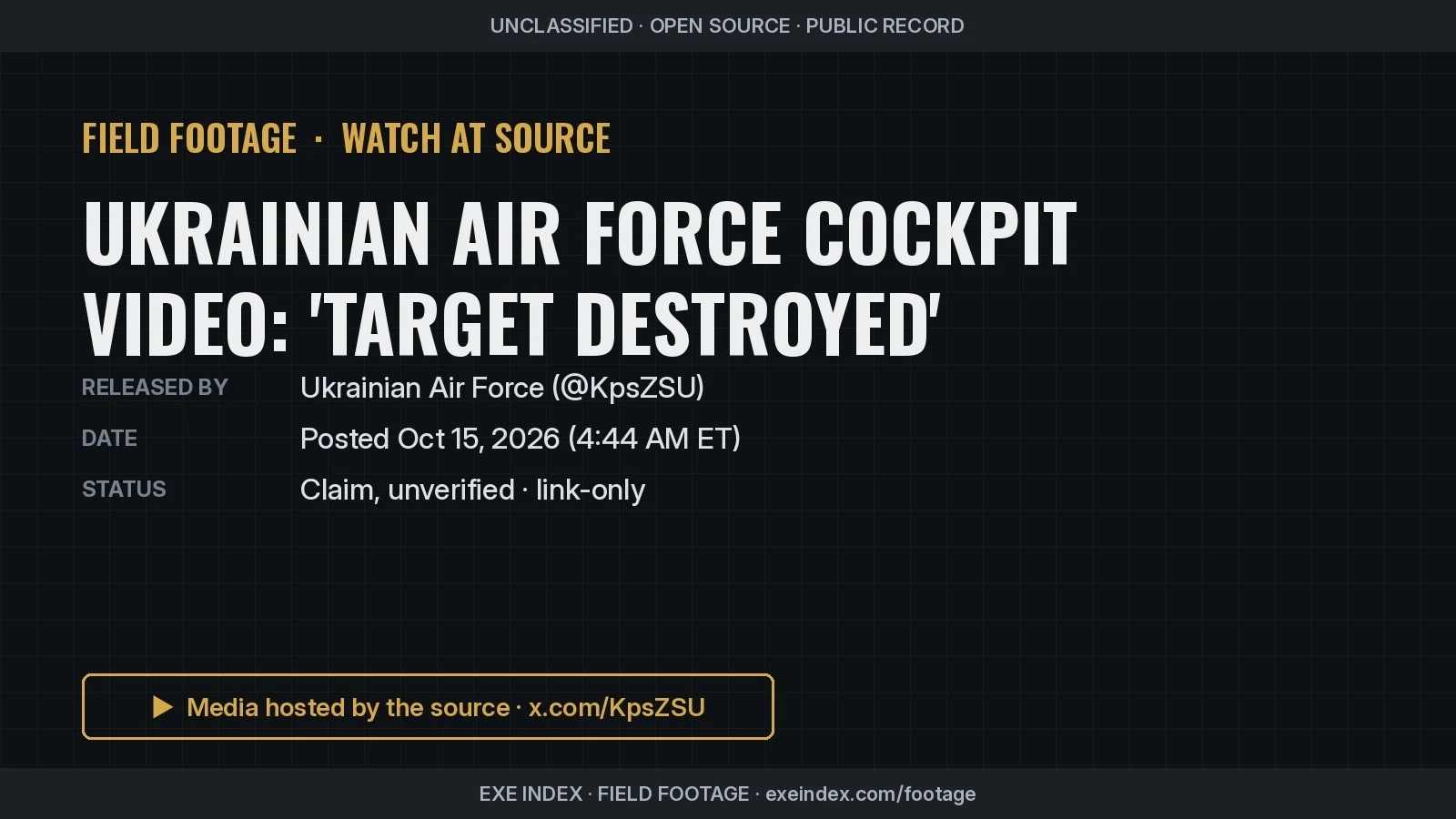 Text poster only. The source video shows the inside of a fighter cockpit at high altitude with a white smoke trail in the blue sky.