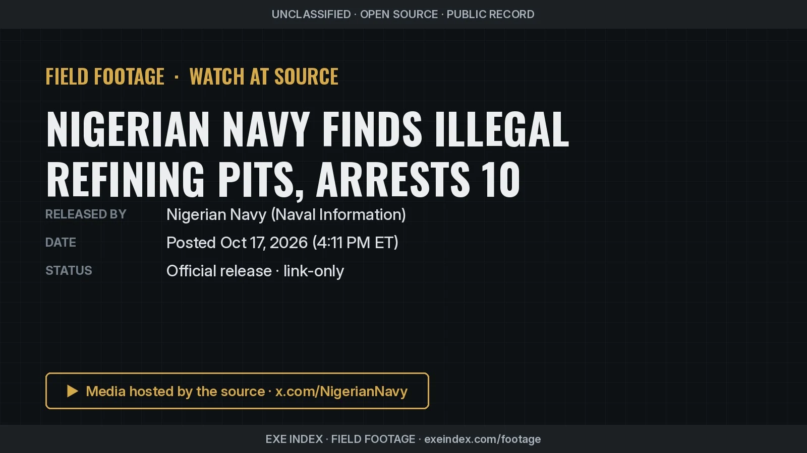 Text poster only. The source photos show dugout pits of dark liquid in a forest, packets of seized drugs, detained suspects seated in a room and press-statement text panels.