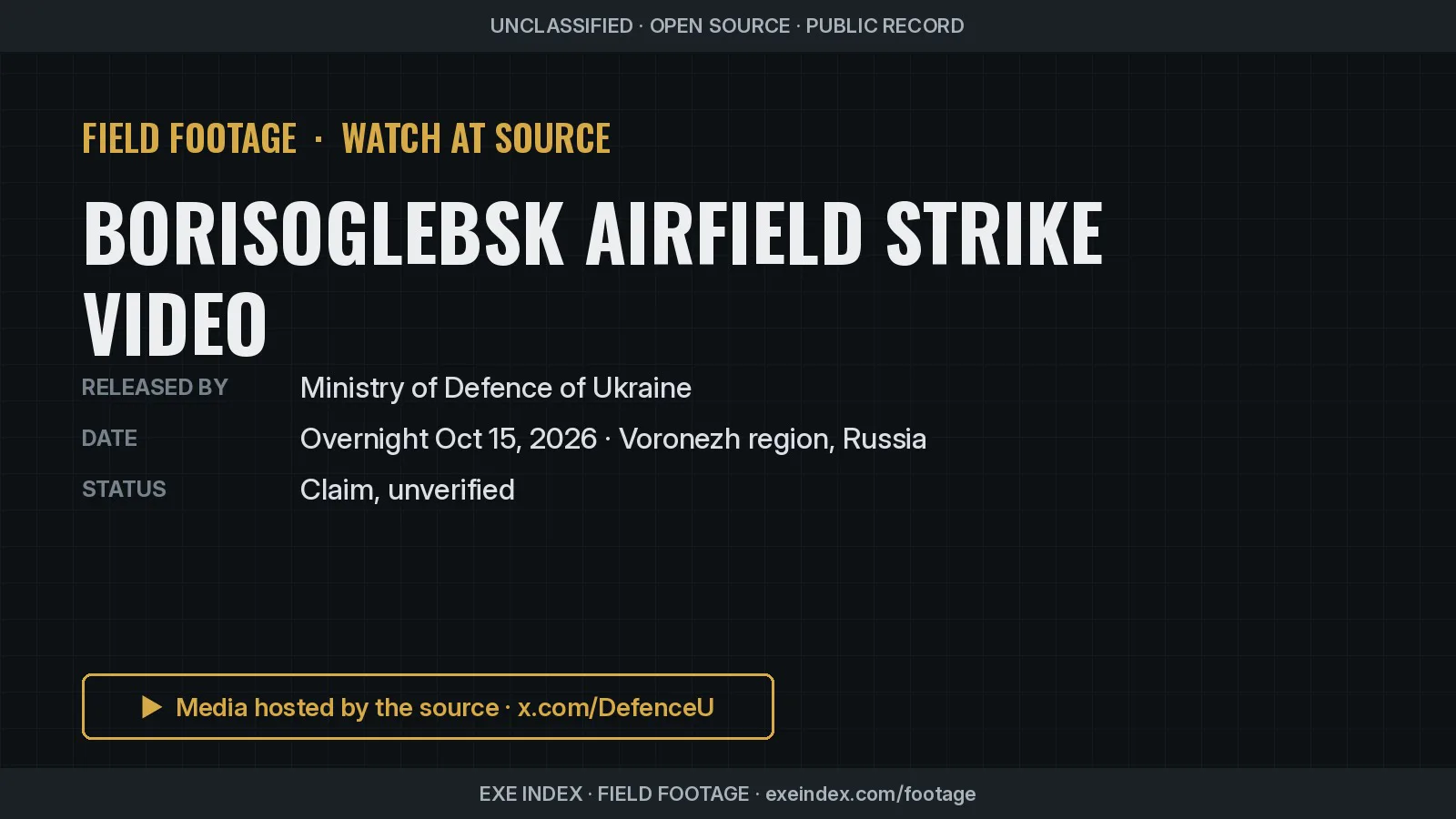 Text poster only. Ukraine MoD video of Borisoglebsk airfield strike.