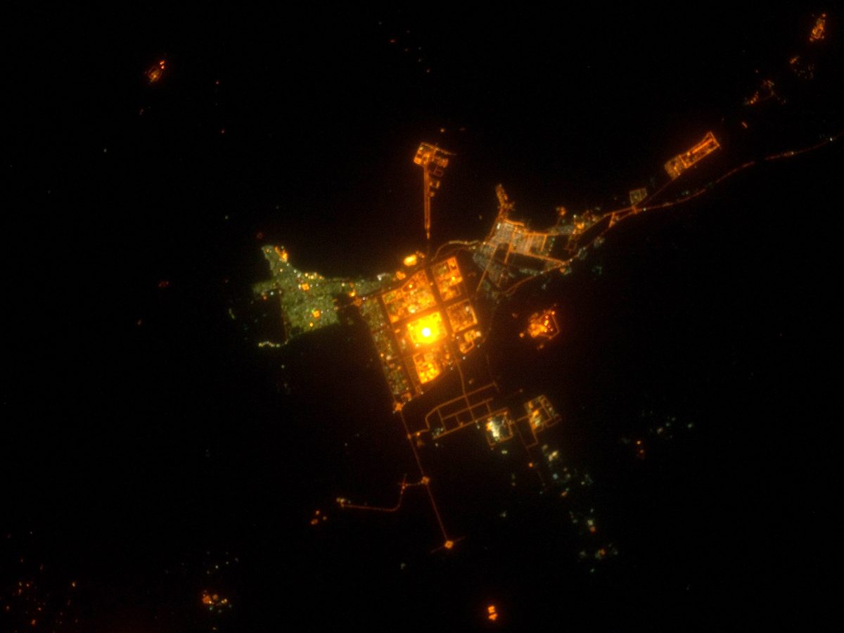 File, Jun 2012: Al Jubayl at night, seen from the ISS · not from the Oct 16 attacks