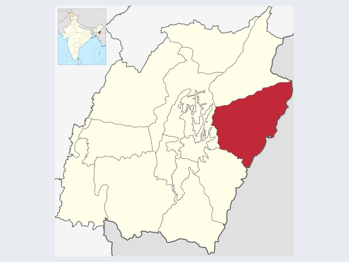 Map: Kamjong district (red) in Manipur, India · Chassad lies near the Myanmar border