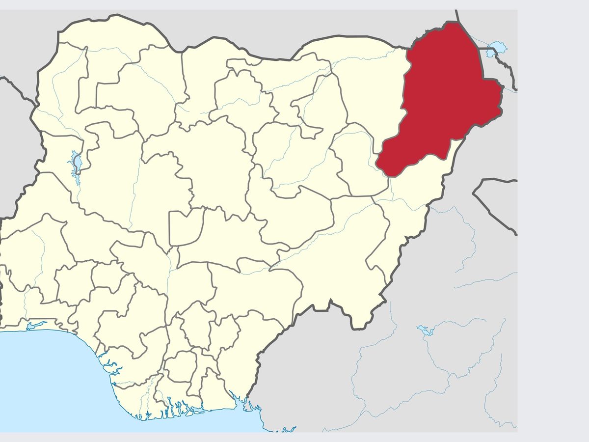 Map: Borno State (red) in northeastern Nigeria