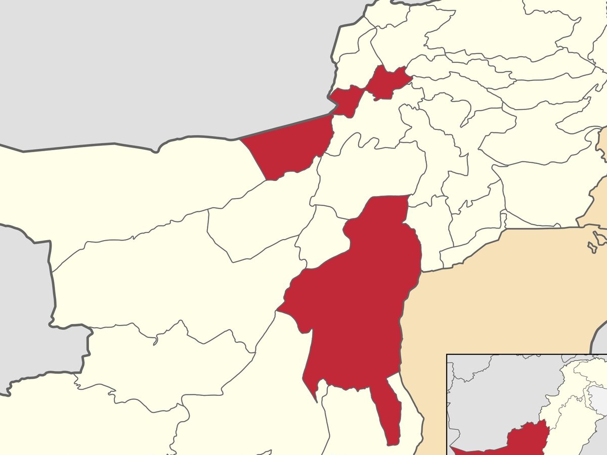 Map: Quetta, Nushki and Khuzdar districts (red) in Balochistan, Pakistan