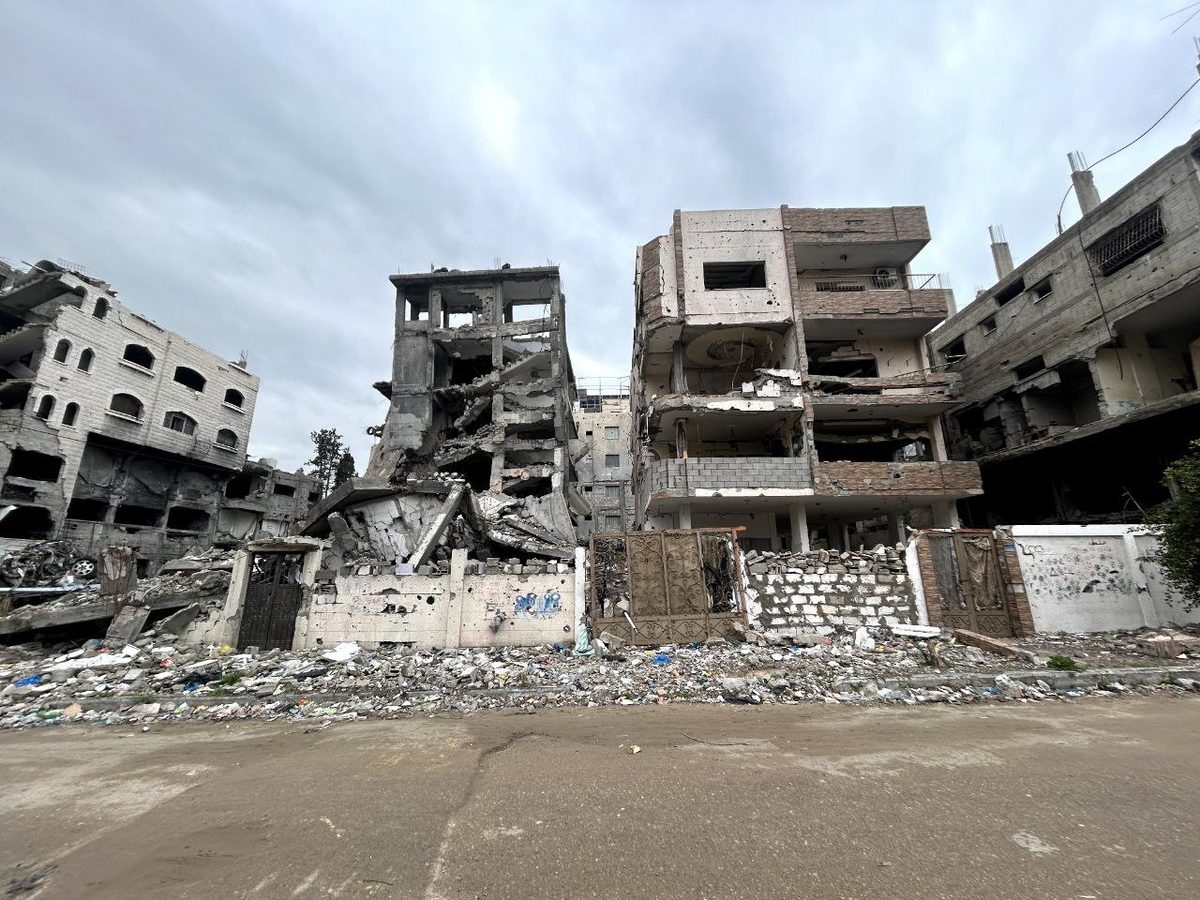 File, Feb 27, 2025: war-damaged buildings on Al Thawra Street, Gaza Strip · not from the Oct 17 strikes