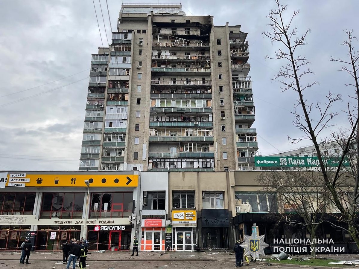 File, Apr 2026: a Sumy high-rise after an earlier drone strike · not from Oct 17