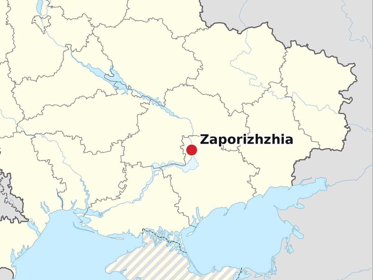 Map: Zaporizhzhia (red dot) in southeastern Ukraine